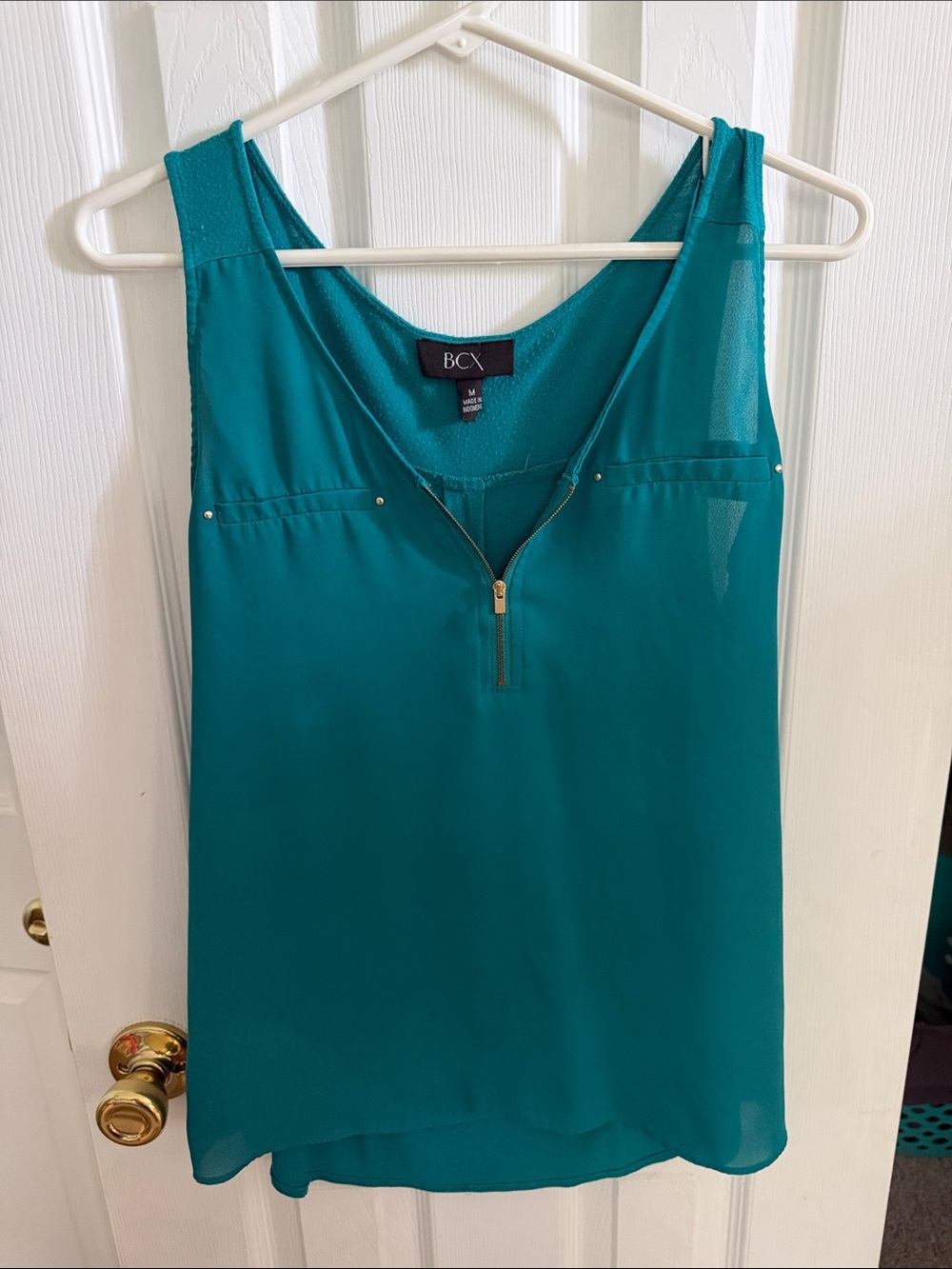 BCX Teal Zip-Front Chiffon Camisole